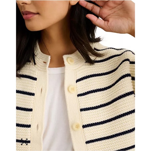 Alex Mill Nico Crewneck Cotton Cardigan Sweater Ivory Navy XS - Picture 2 of 11